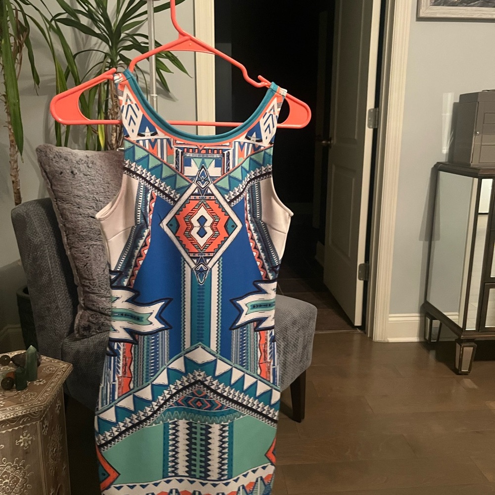 Blue Halter Sheath Midi Dress for Cocktail